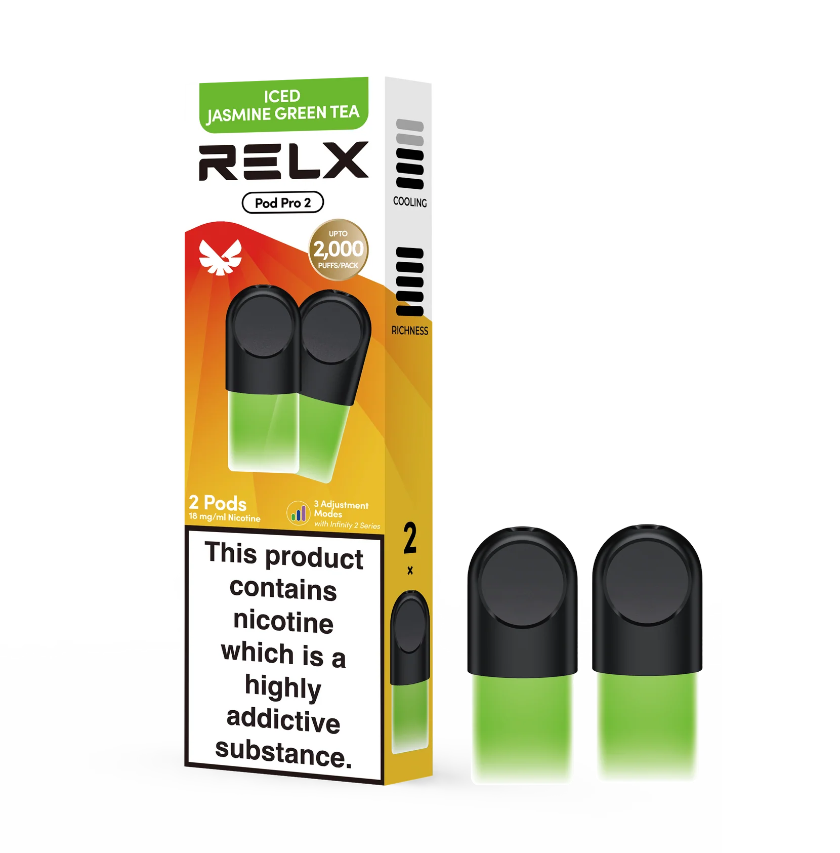 RELX Pod Pro Iced Jasmine Green Tea Flavors 18mg/ml Nicotine - Six Pandas