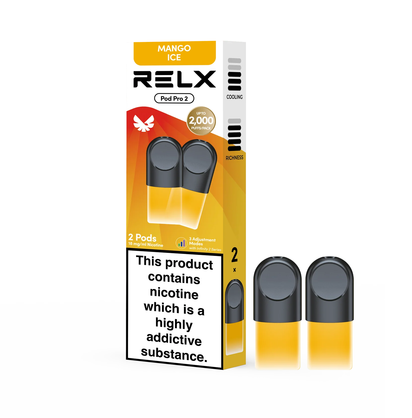 RELX Pod Pro Fruit Juicy Mango Ice Flavors 18mg/ml Nicotine - Six Pandas
